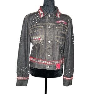 PEPE JEANS Vintage Denim Med. Dark Wash Distressed Trucker Jacket SZ:L